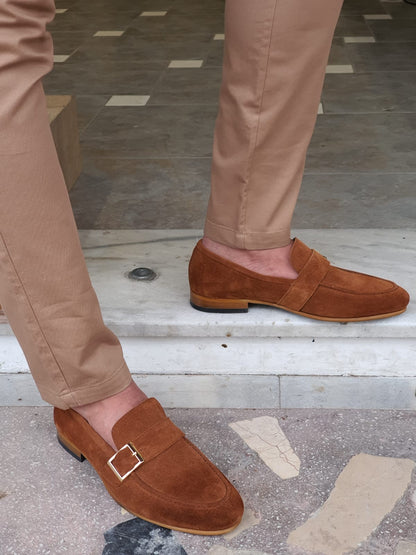 Bristol Brown Suede Buckle Loafers for Men
