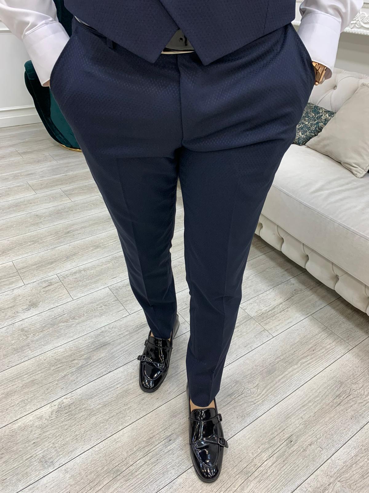 Avion Navy Blue Slim Fit Shawl Lapel Tuxedo