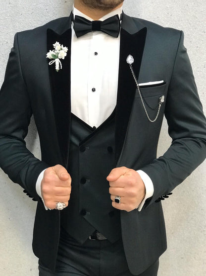Ventura Green Slim Fit Velvet Peak Lapel Tuxedo