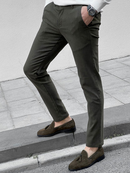 Fabio Khaki Slim Fit Cotton Pants