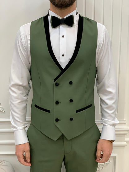 Eden Light Green Slim Fit Velvet Shawl Lapel Tuxedo