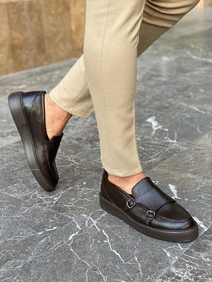 Remy Brown Double Monk Strap Loafers - Elegant Leather Footwear for Men