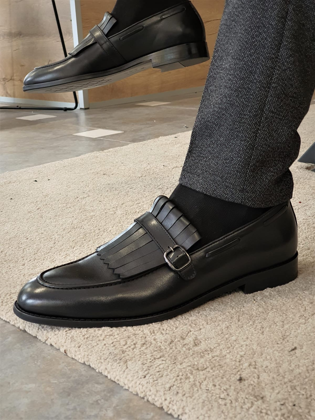 Torino Black Kilt Loafers - Elegant Leather Footwear for Any Occasion