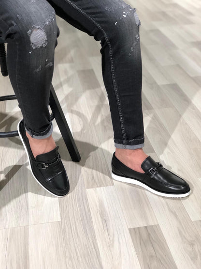 Heritage Buckle Detail Black Loafer