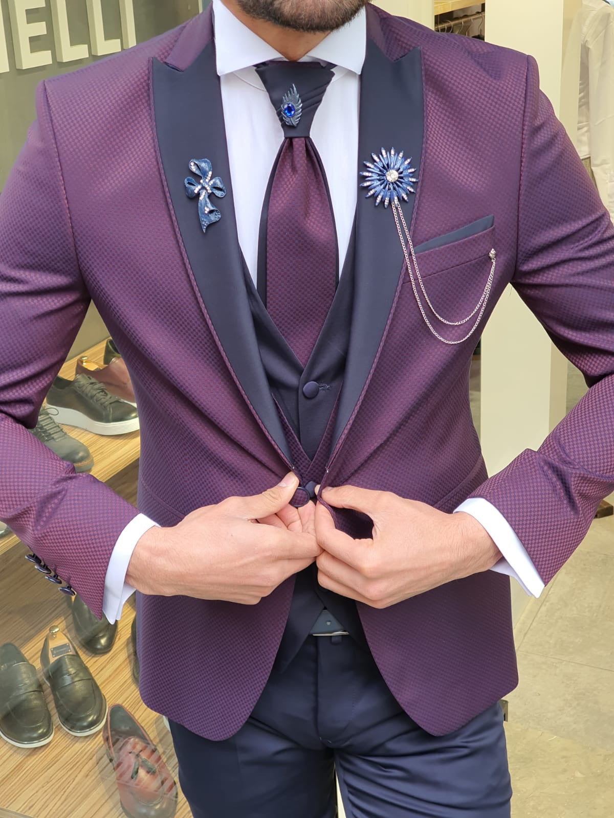 Forenza Damson Peak Lapel Tuxedo - Timeless Elegance for Formal Occasions