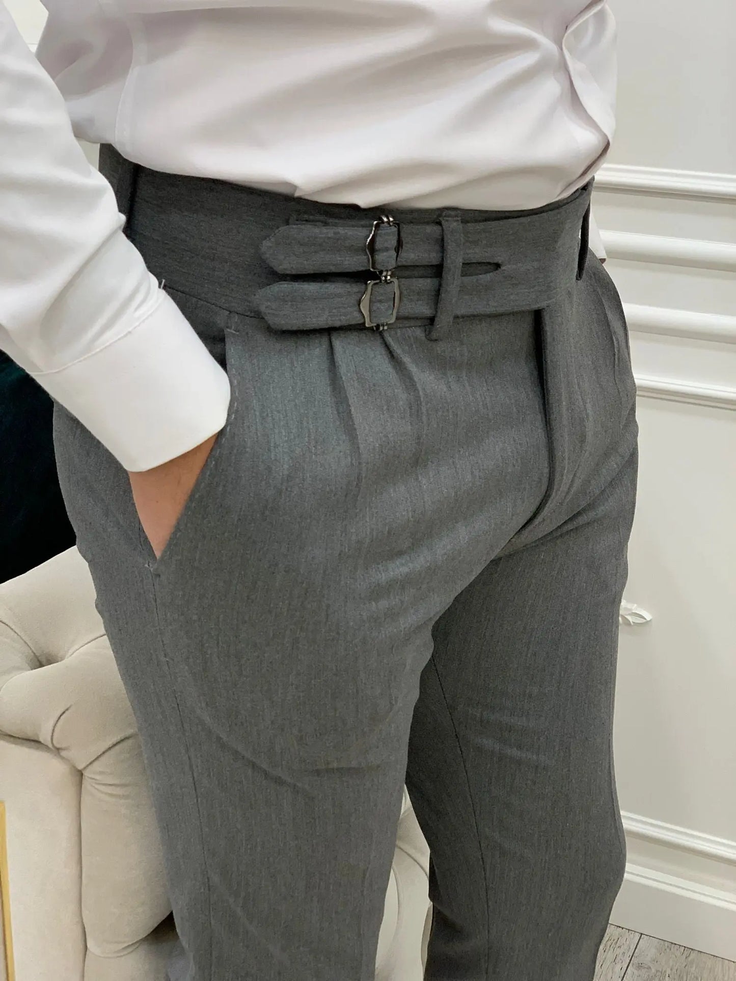 Grey Buckled Canvas Trousers for Every Occasion - BRABION