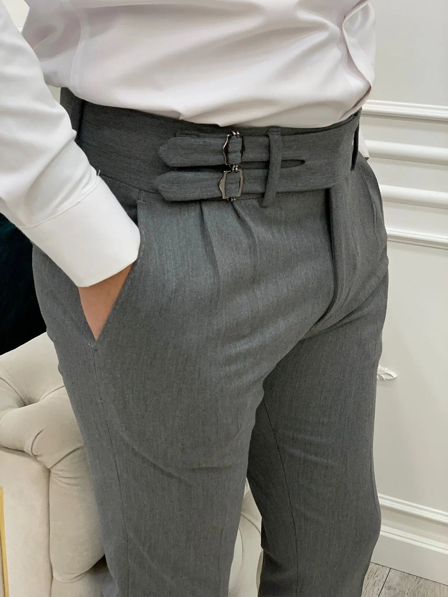 Grey Buckled Canvas Trousers for Every Occasion - BRABION