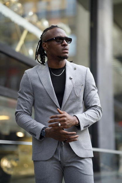 Sorento Gray Slim Fit Pinstripe Cotton Suit