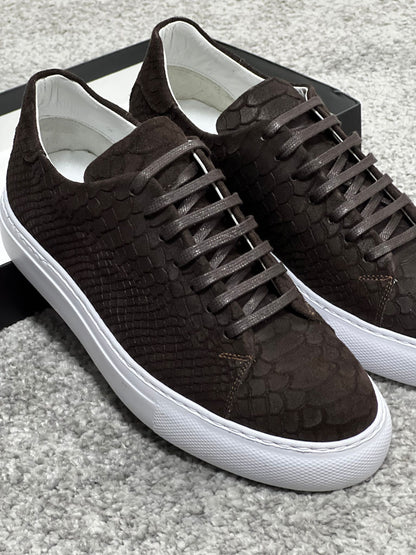 Lenzi Special Edition Suede Print Leather Brown Sneakers