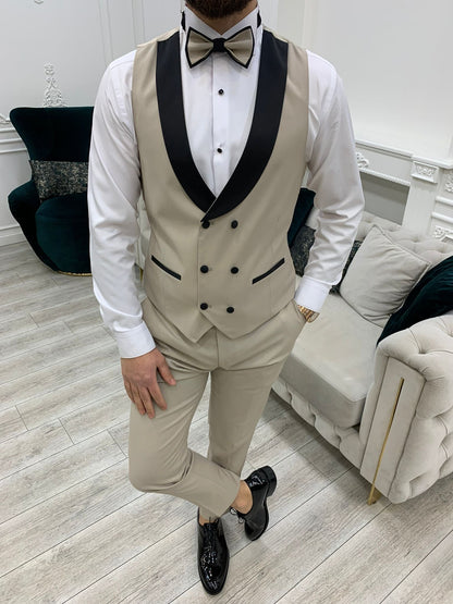 Perris Beige Slim Fit Tuxedo - Elevate Your Formal Style