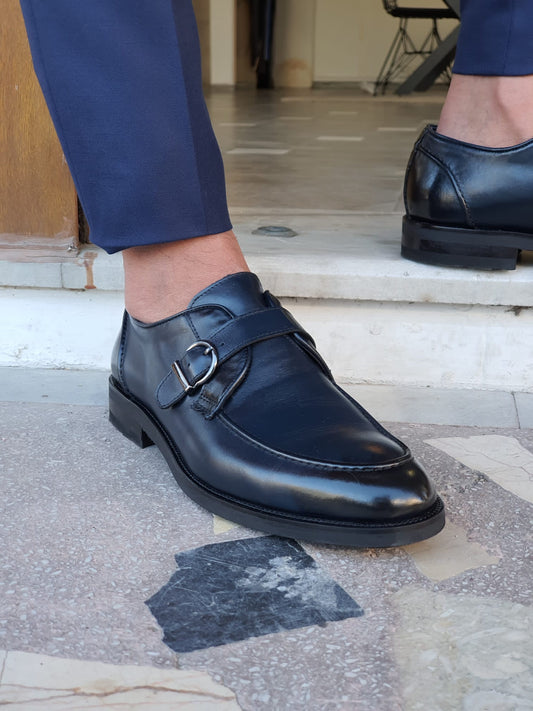 Stefano Navy Blue Buckle Loafers: Elegance Redefined