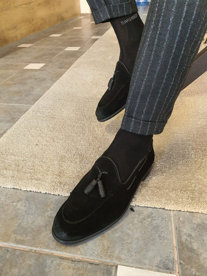 Stefano Black Suede Tassel Loafers: The Ultimate in Elegance and Comfort