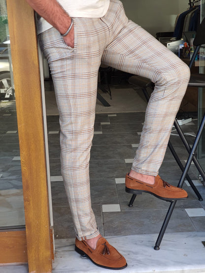 Montreal Brown Slim Fit Plaid Pants: Elegant Versatility for Every Occasion