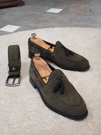 Bristol Khaki Suede Tassel Loafers