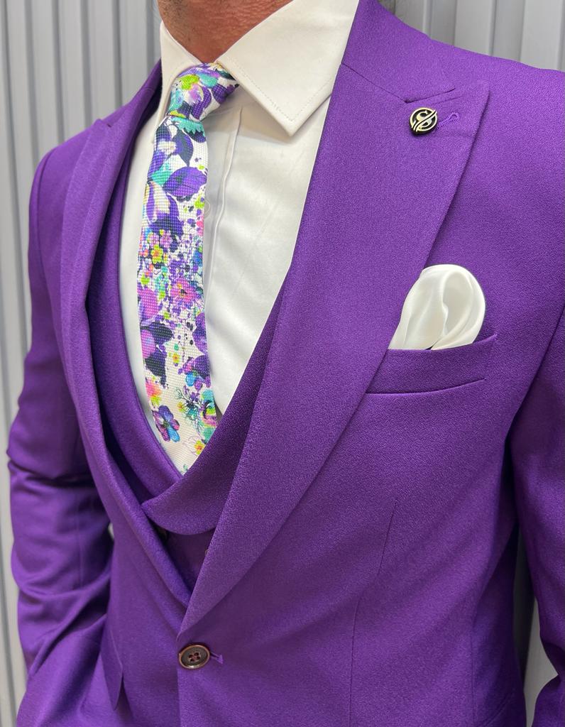 Sorento Purple Slim Fit Peak Lapel Suit - Perfect for Every Occasion
