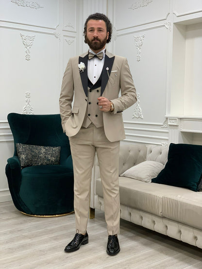 Perris Beige Slim Fit Tuxedo - Elevate Your Formal Style