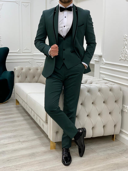 Infinite Green Slim Fit Velvet Peak Lapel Tuxedo