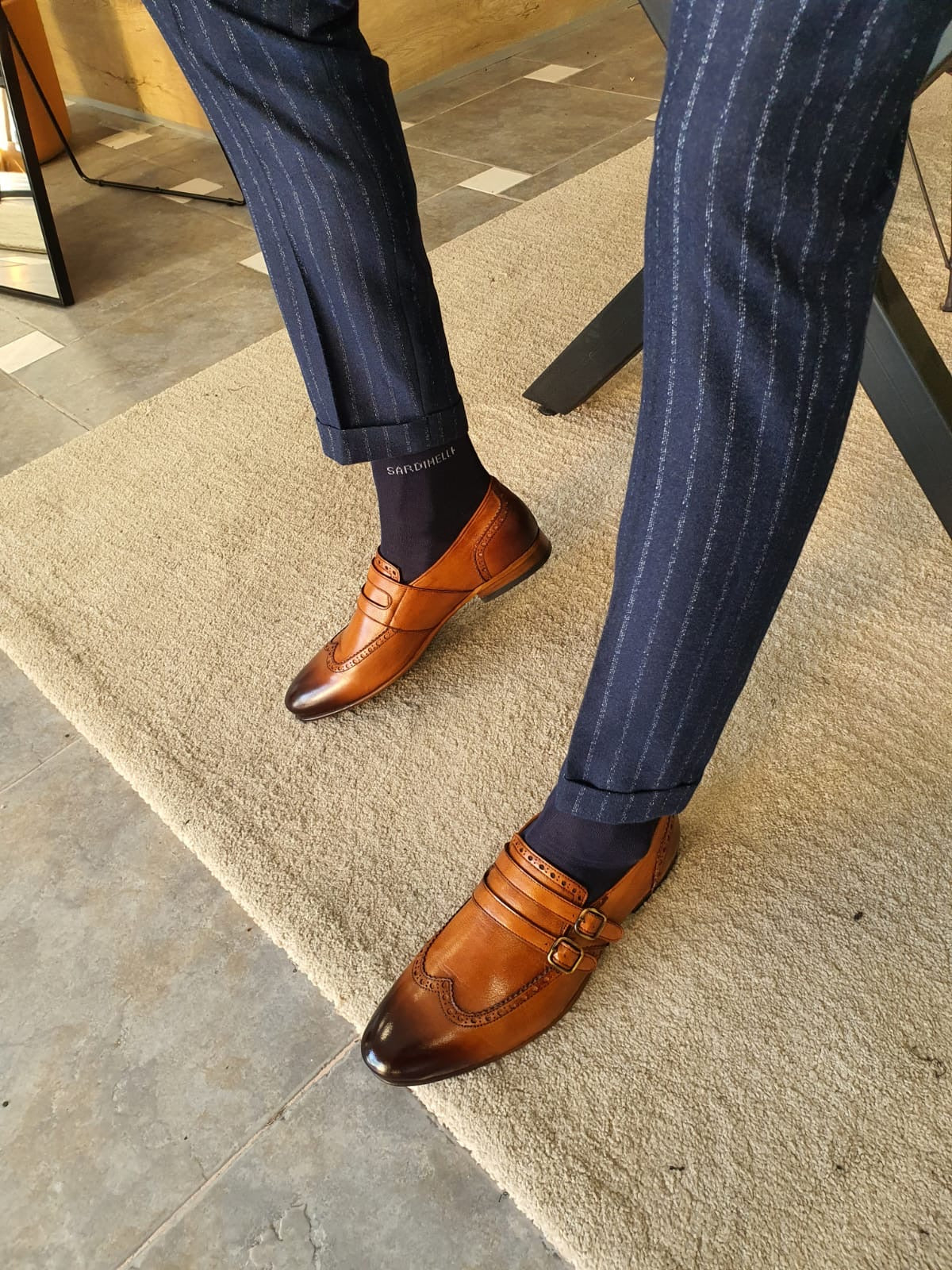 Stefano Tan Buckle Wingtip Loafers - Sophisticated Leather Footwear