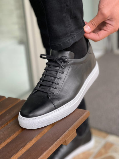 Martin Black Lace-Up Mid-Top Sneakers - Elegant Leather Footwear for Every Occasion