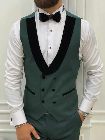 Infinite Green Slim Fit Velvet Peak Lapel Tuxedo