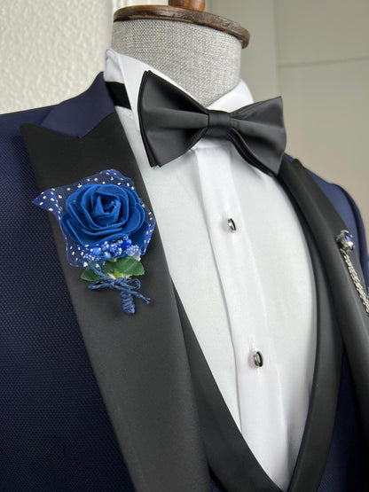Bensen Slim Fit Patterned Navy Blue Dovetail Collared Tuxedo