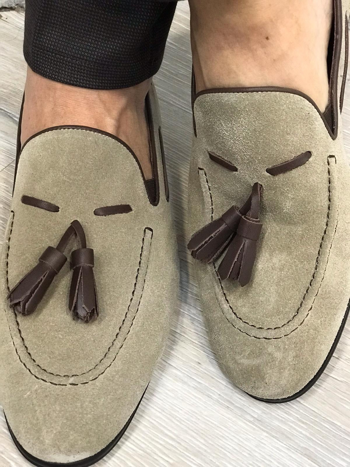 Tassel Suede Leather Cream Loafers