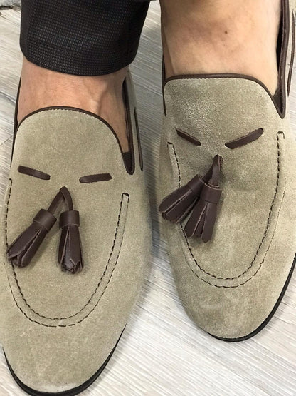 Tassel Suede Leather Cream Loafers