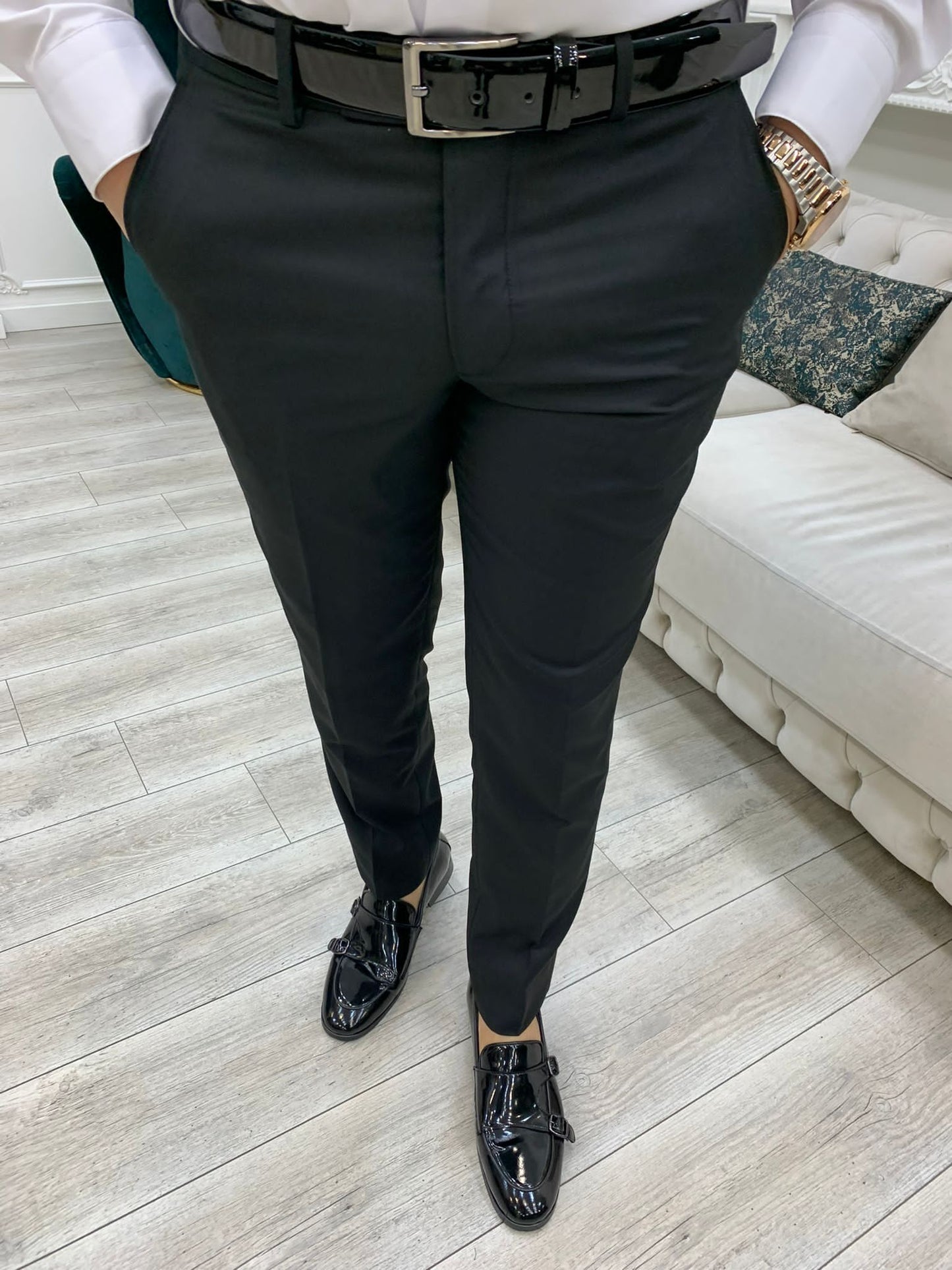 Paris White Black Slim Fit Double Breasted Tuxedo