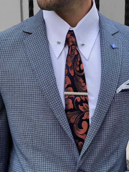 Eros Blue Slim Fit Peak Lapel Wool Blazer - The Perfect Blend of Style and Comfort