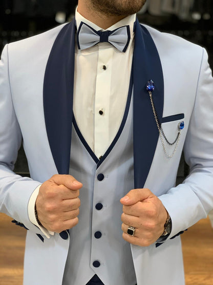 Wilson Sky Blue Slim Fit Shawl Lapel Tuxedo