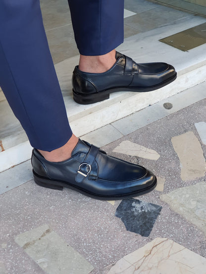 Stefano Navy Blue Buckle Loafers: Elegance Redefined