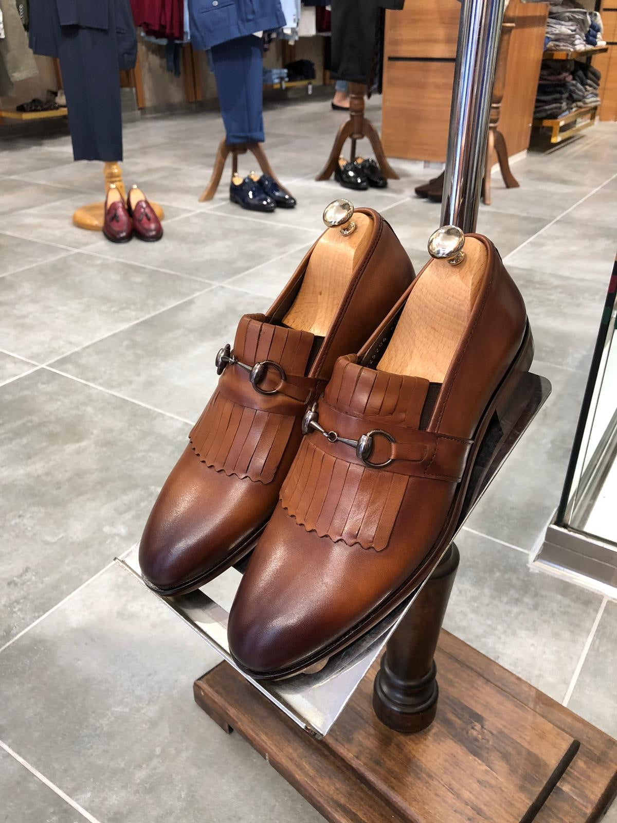 Buckle Detailed Tan Leather Shoes