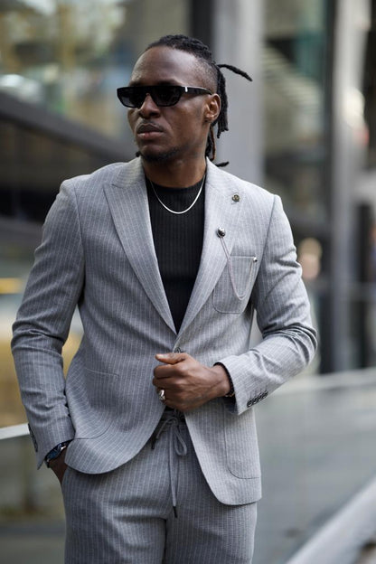 Sorento Gray Slim Fit Pinstripe Cotton Suit