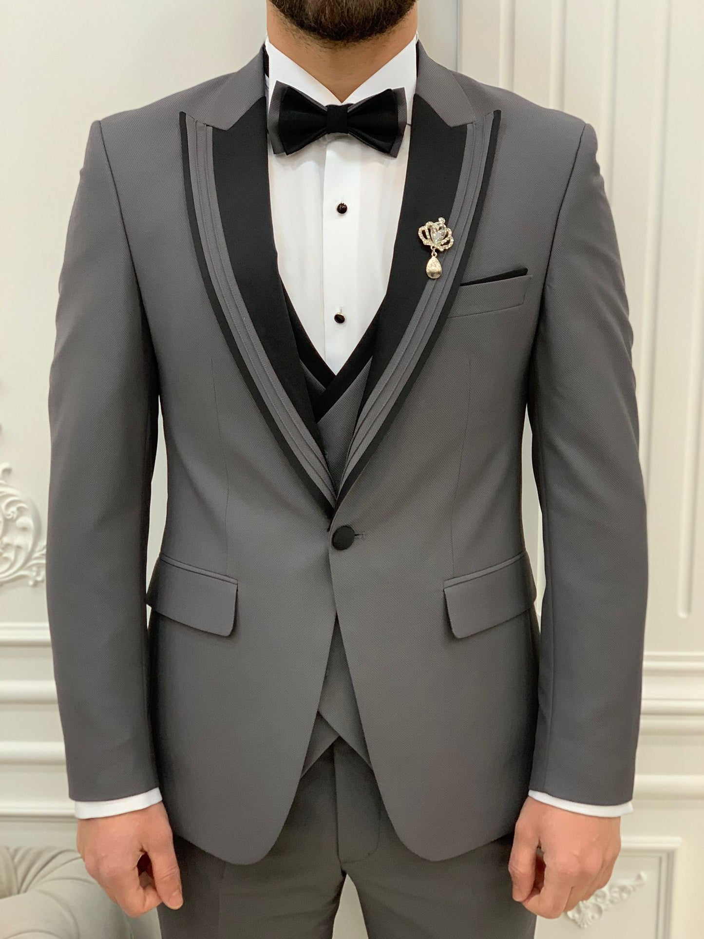 Glendale Gray Slim Fit Peak Lapel Tuxedo