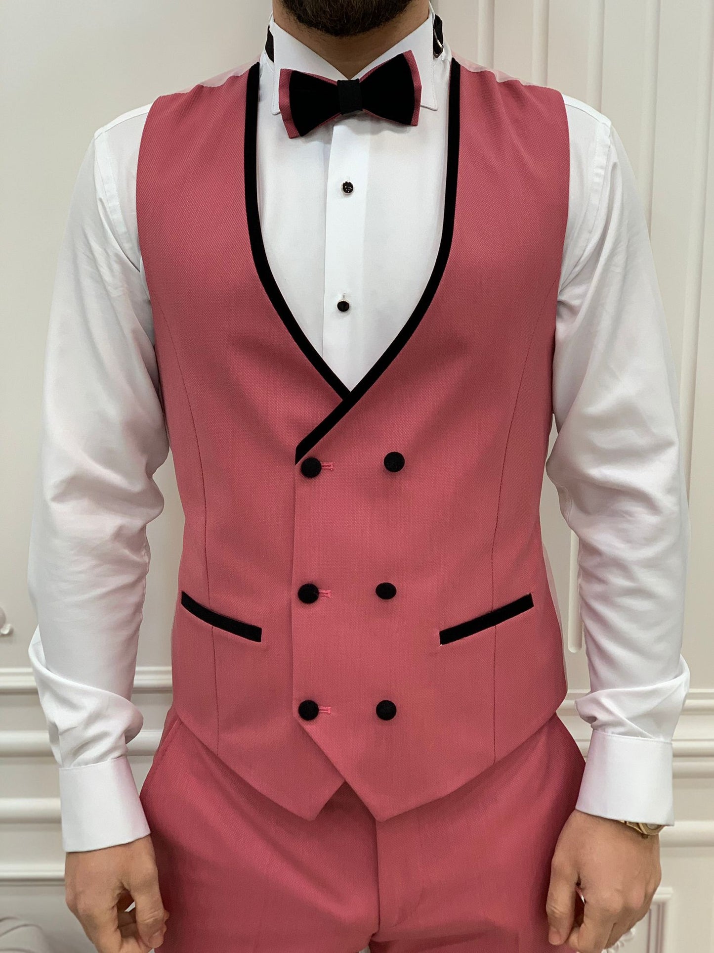 Eden Pink Slim Fit Velvet Peak Lapel Tuxedo for Men
