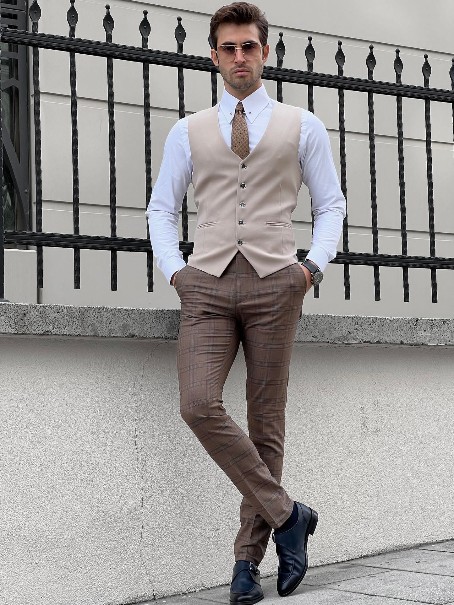 Stefano Slim Fit Beige Woolen Vest - Effortless Elegance