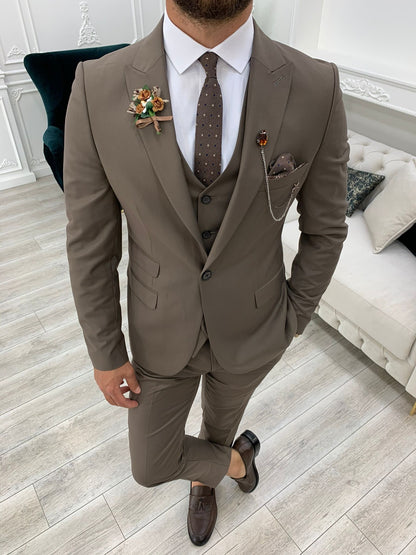 Lance Coffee Slim Fit Three-Piece Suit