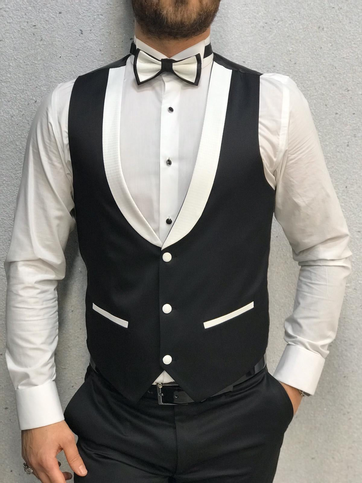 Infinite White Tuxedo with Black Vest - Timeless Elegance for Men