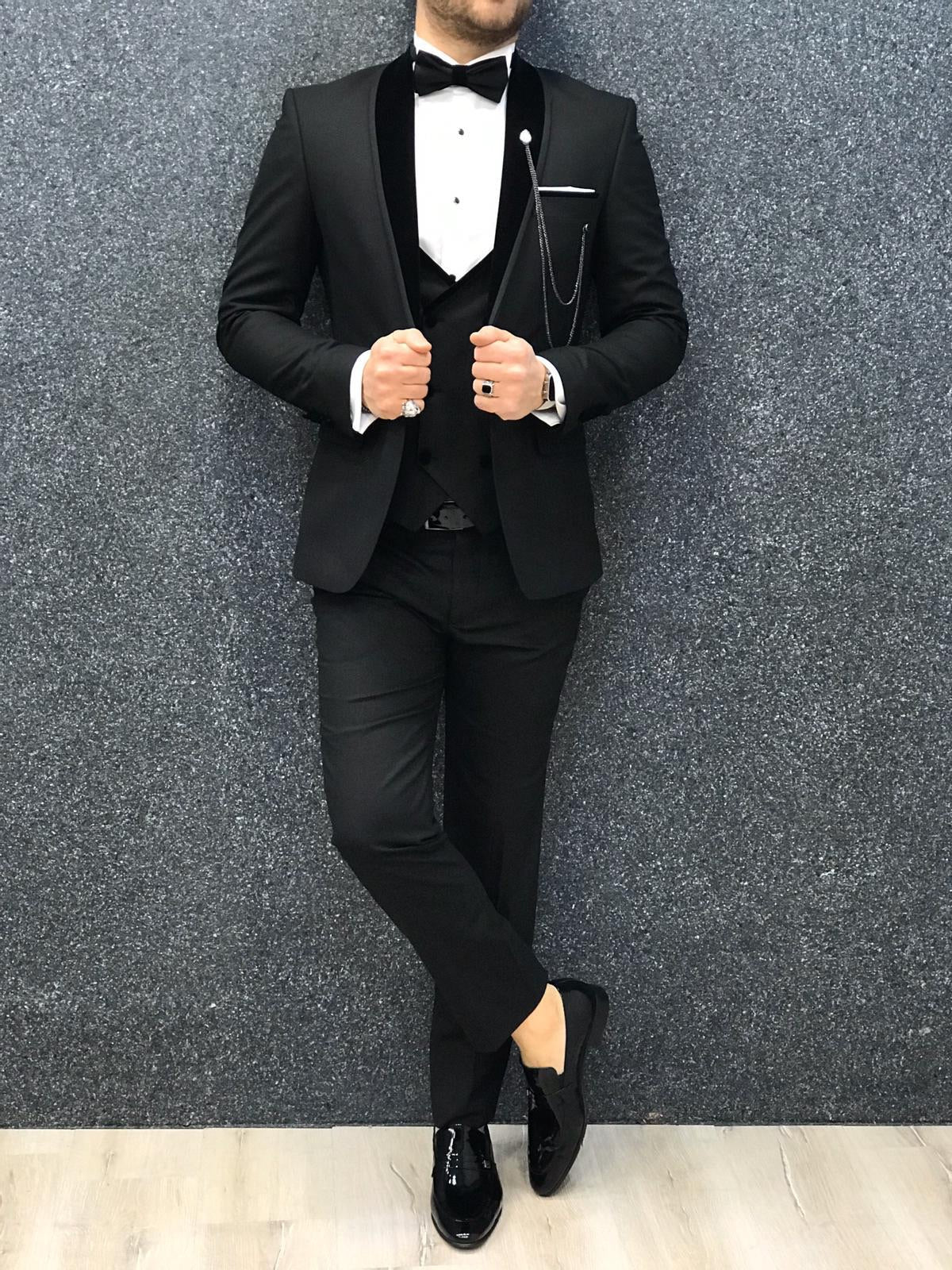 Ventura Black Slim Fit Velvet Shawl Lapel Tuxedo