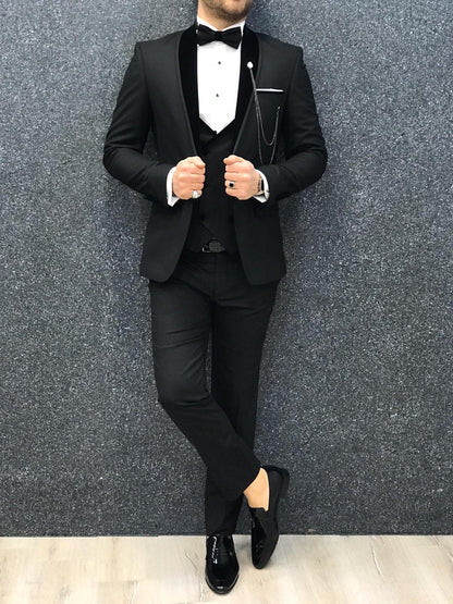 Ventura Black Slim Fit Velvet Shawl Lapel Tuxedo