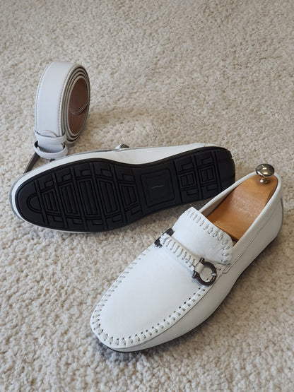 Antonio White Slip On Bit Loafers - Sophisticated Leather Comfort