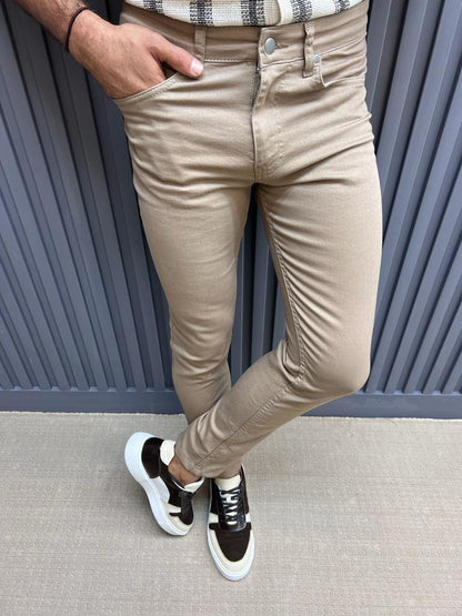 Sorento Beige Slim Fit Cotton Pants for Every Occasion
