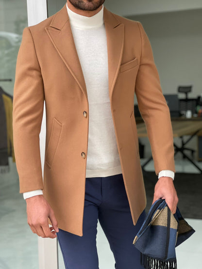 Viena Camel Slim Fit Wool Long Coat