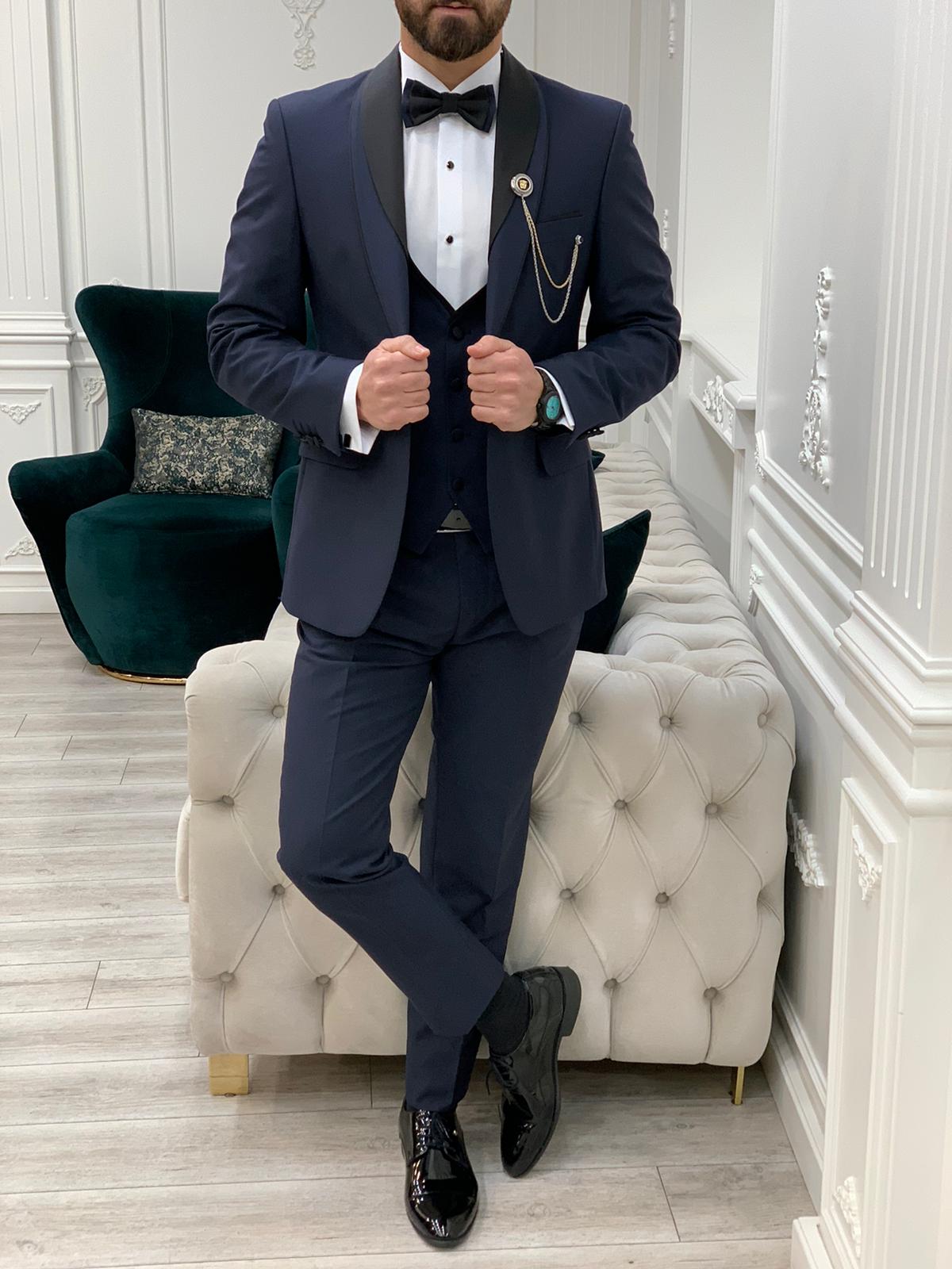 Eden Joliet Navy Blue Slim Fit Shawl Lapel Tuxedo for Men