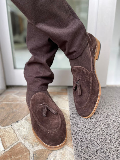 Remy Brown Suede Tassel Loafers for Men