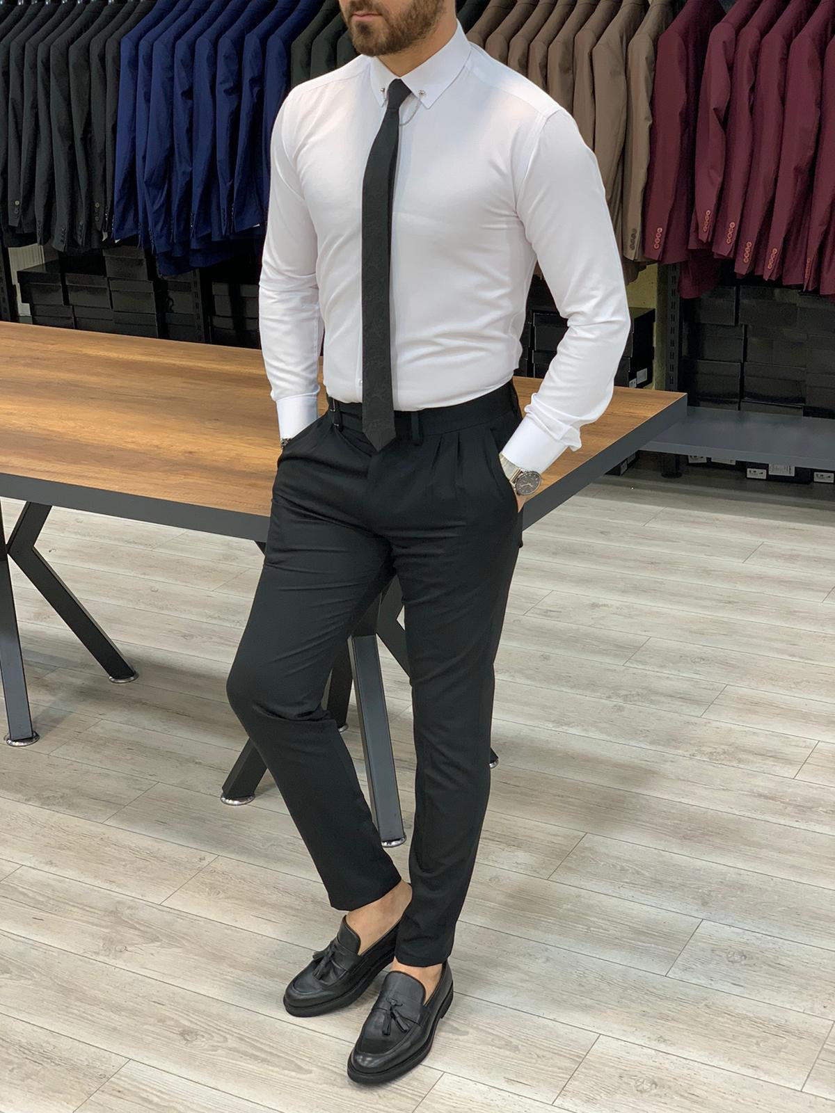 Jake Black Double Pleated Buckled Slim Pants - Versatile Elegance for Every Occasion