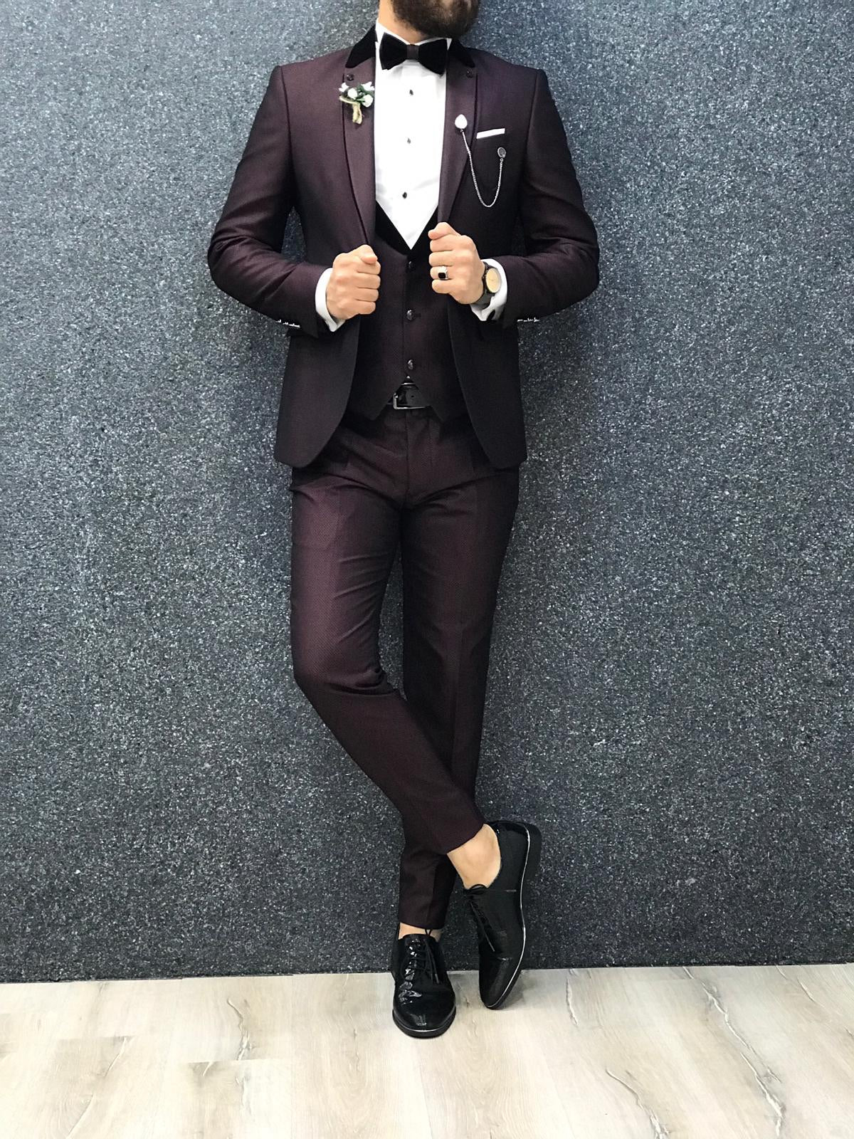 Lazio Claret Red Slim-Fit Tuxedo for Men