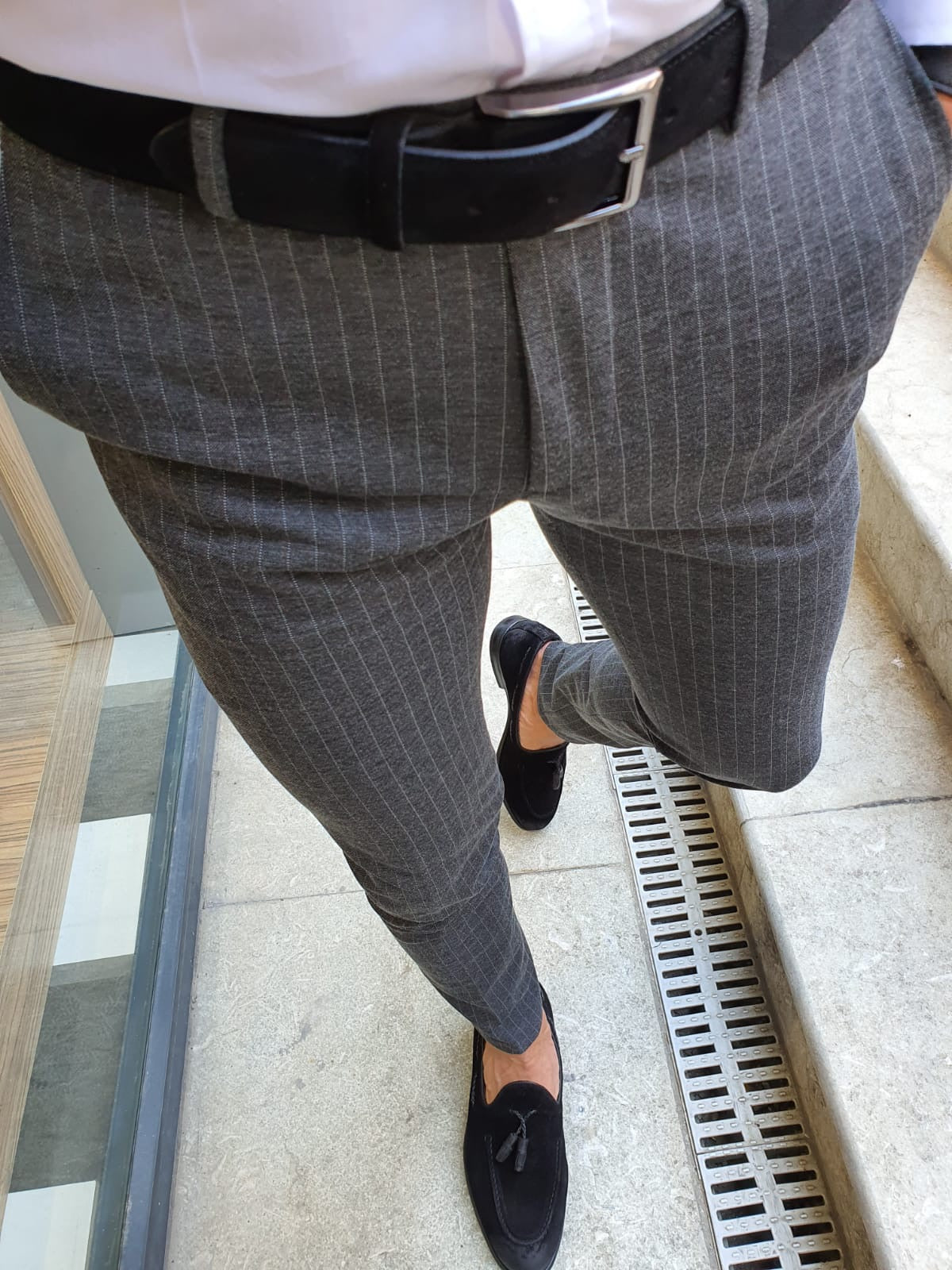 Oakland Anthracite Slim Fit Pinstripe Pants