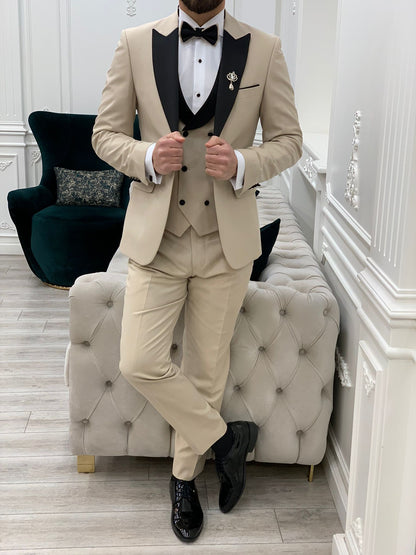 Eden Beige Slim Fit Peak Lapel Tuxedo