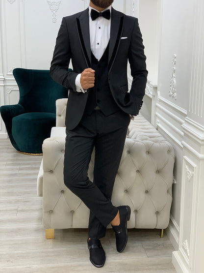 Edmond Black Slim Fit Velvet Peak Lapel Tuxedo